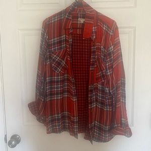 Button down Flannel Print Top